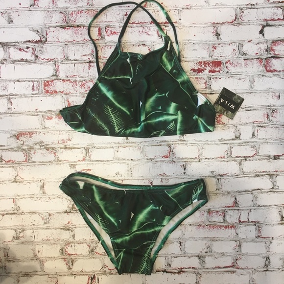 WILA Other - Tropical Leaf Print Green & White Bikini